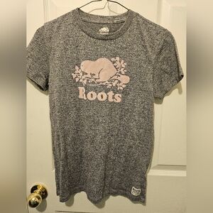 Roots Heather Gray Tee with Iconic Logo
